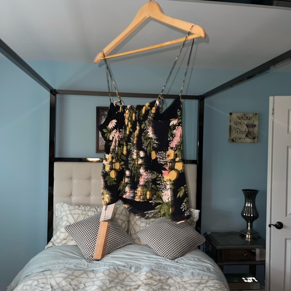 NEW REFORMATION Liza Shoulder Tie Top in Sicilia Lemon Floral Print ($128) Sz 12 - Picture 6 of 11